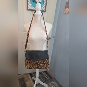 Leopard Print Leather Shoulder Bag with Black Flap